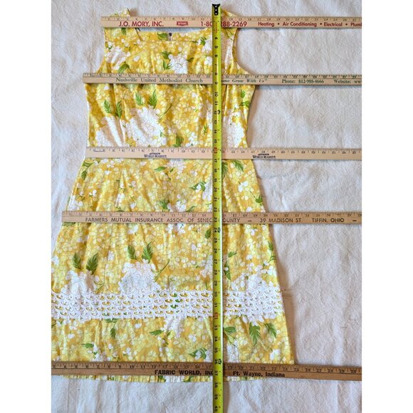 Dash About Dress VTG 60s Women's Yellow Cotton Rayon Floral A Line Mod Size 14 - Picture 8 of 11